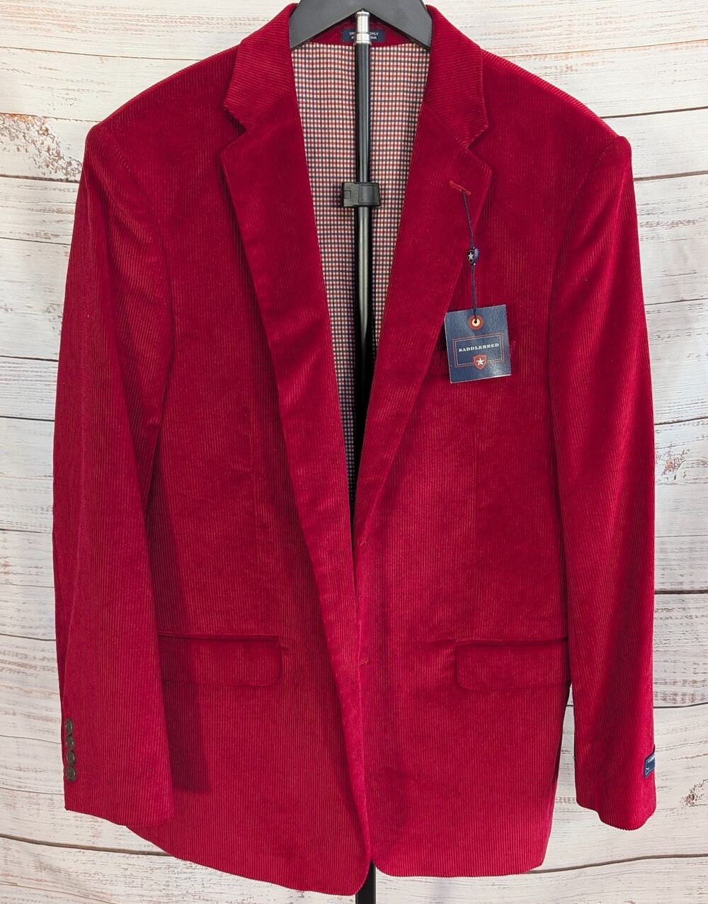 Saddlebred Corduroy Blazer Mens 40R Crimson Red 100% Cotton Sport Coat NWT